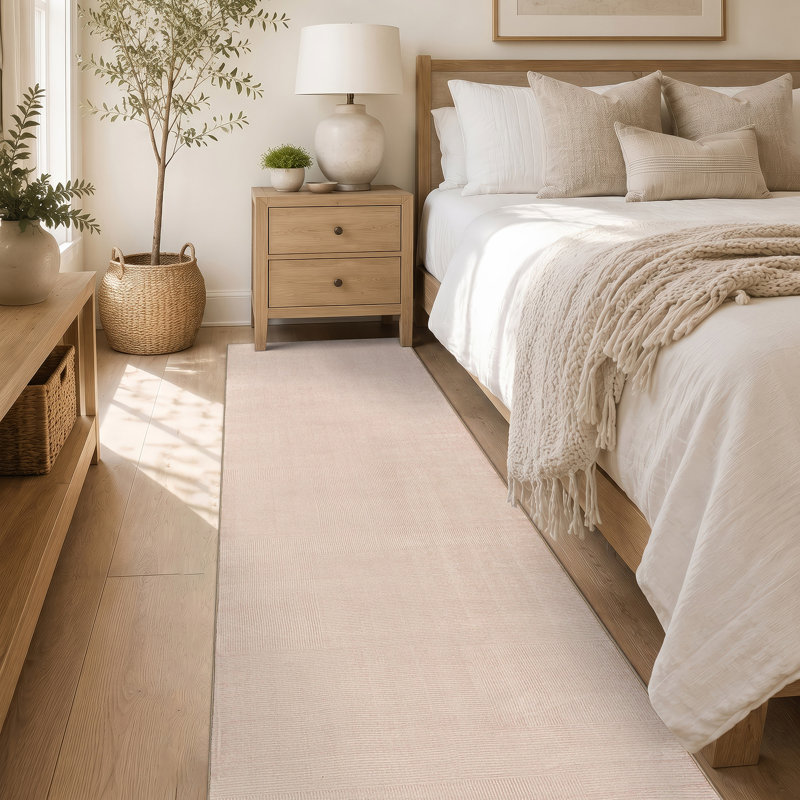 Tapis crème antidérapant Linear Block, Crème, 2 pi x 12 pi