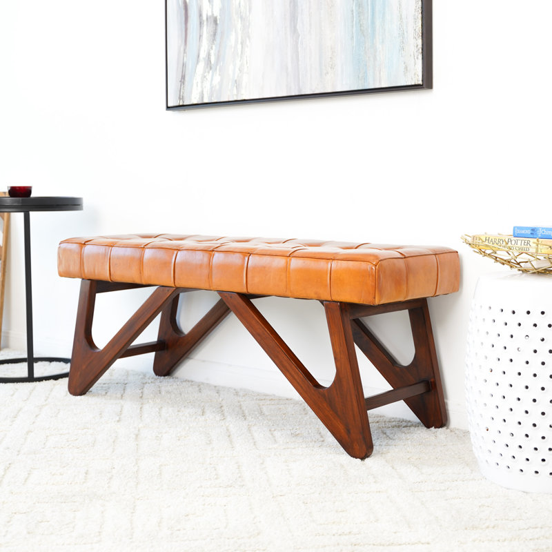 Lawrenson Genuine Leather Upholstered Bench