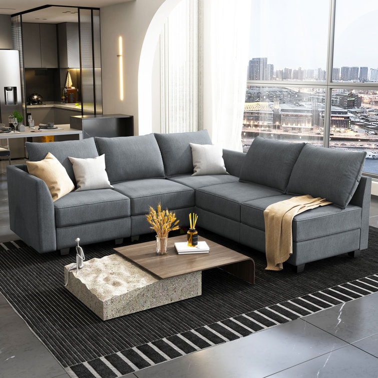 L-Shaped Modular Sectional Couch Reversible Modular Upholstered Sofa