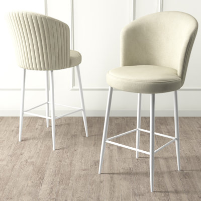 Ensemble de tabourets de bar modernes (6 pièces), crème et blanc, 18,1 po x 42,1 po x 15,7 po | Structure 100% métal, tissu Babyface, dossier de 14,6 po de hauteur et siège de 27,6 po de hauteur | Siège élégant et durable pour la maison et l'accueil