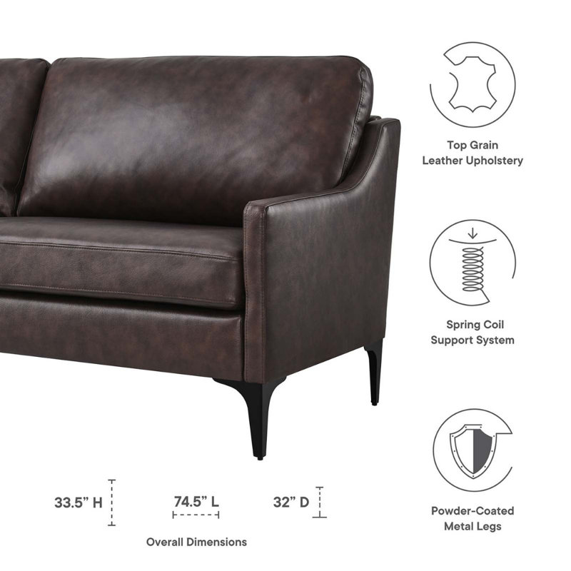 Modway Corland Leather Sofa, Brown Faux Leather