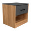 Ensemble de 2 tables de chevet Tallinn, petite table de chevet minimaliste, rangement avec tiroir, tablette inférieure ouverte, chêne naturel et gris
