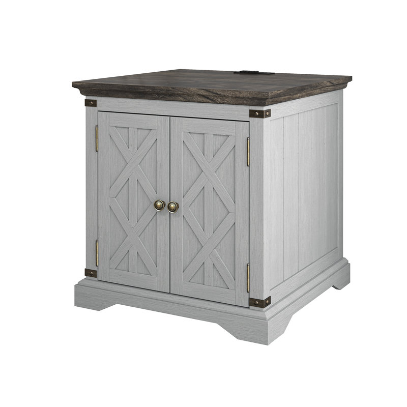 Taejuan End Table and Built-In Outlets, Black, Gray