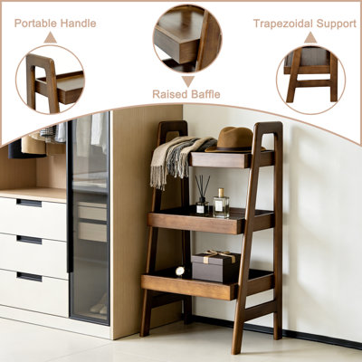 Étagère échelle 100% bois massif, petite bibliothèque échelle 3 niveaux, étagère échelle autoportante avec rangement ouvert, table d'appoint pour salon, chambre à coucher, bureau, bureau à domicile, économie d'espace