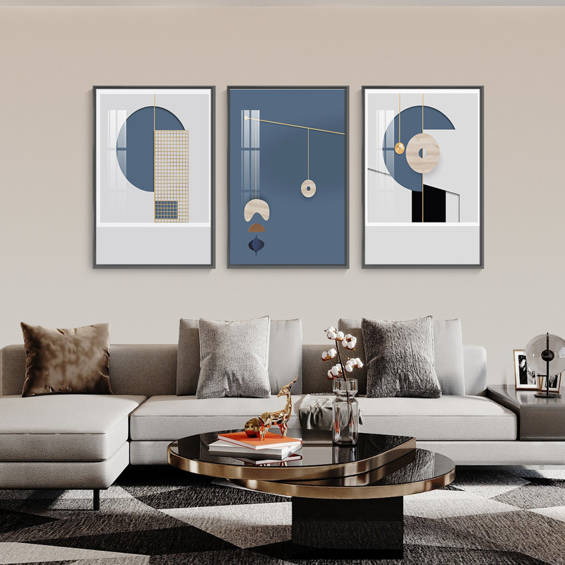Luxueux aluminium encadré, ensemble de 3 reproductions d'art encadrées sur toile, H 48,3 po x l 24,3 po x P 1,65 po, Noir
