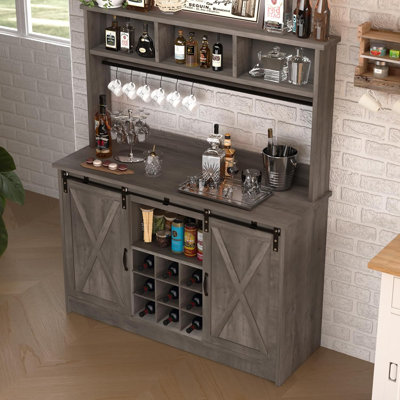Farmhouse Coffee Bar Cabinet with Storage, 47” Wine Bar, Wine Racks for Dining Room kitchen by Gracie Oaks