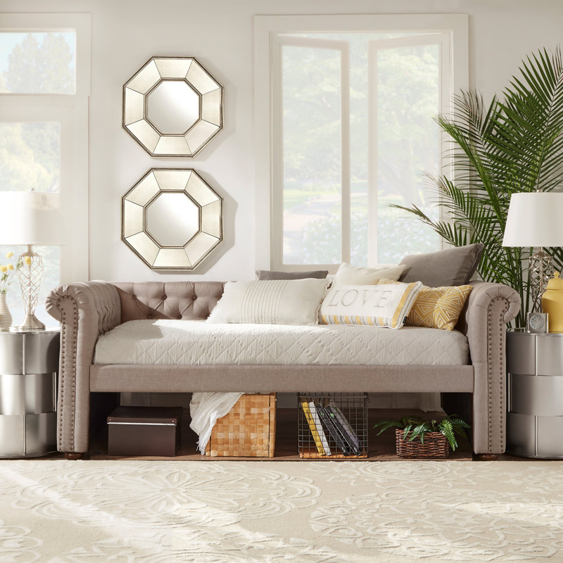 Carthusia Chesterfield Daybed- Twin Size, No Trundle, Beige