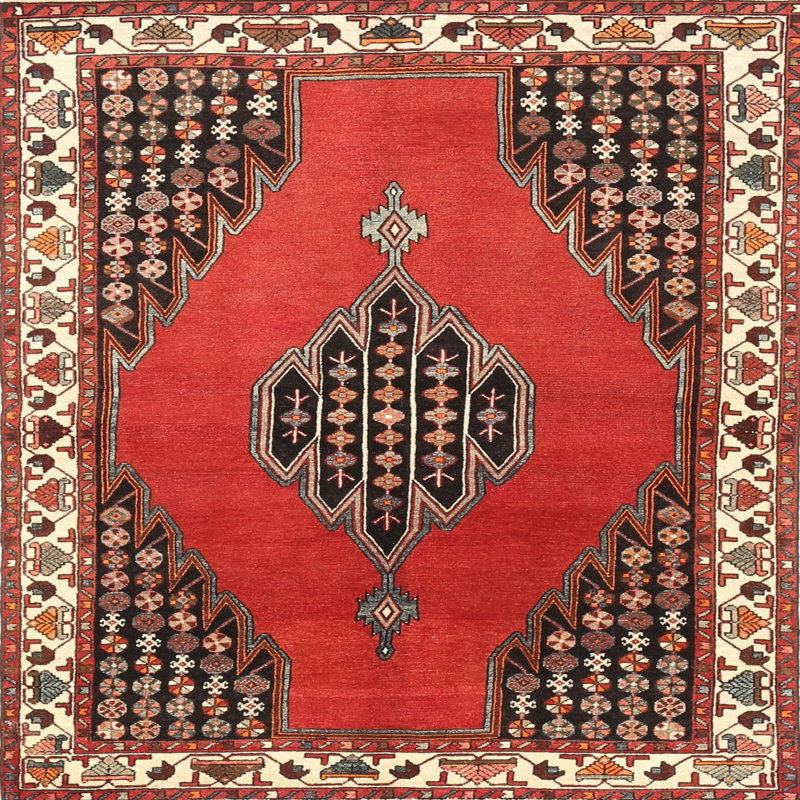 Tapis rouge/bleu traditionnel Catana, Rond 5 pi