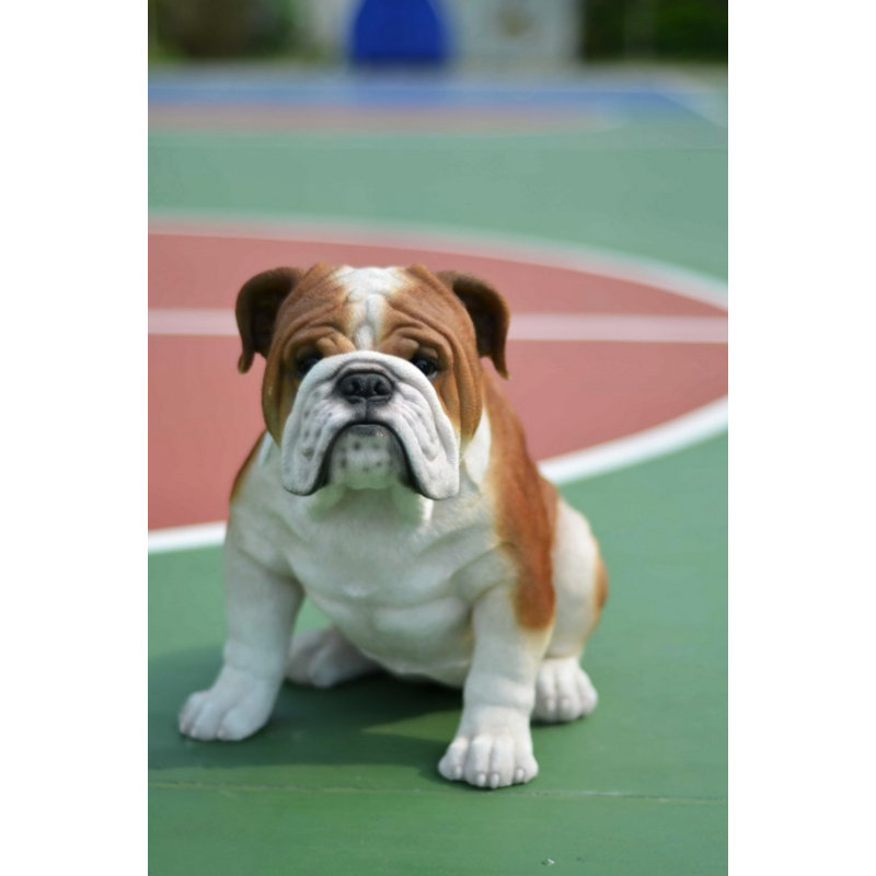 Large Brown and White Poly-Resin Bulldog Garden Statue