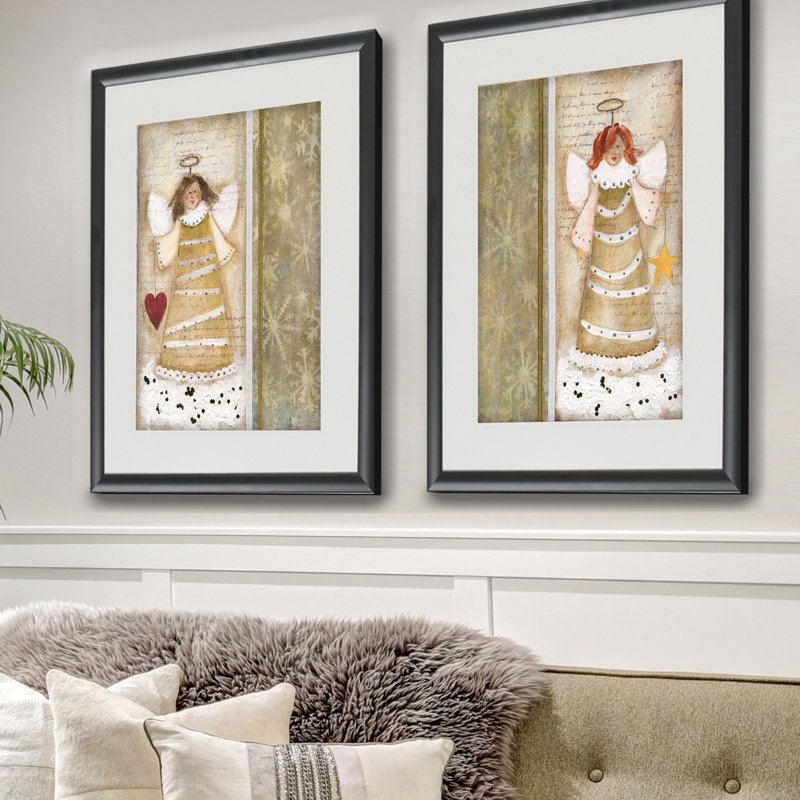 « christmas angle », ensemble de 2 reproductions de peintures à l’acrylique encadrées, Cadre noir