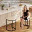 Tabouret de bar moderne de 26 po, base en similicuir blanc et métal noir, tabouret de bar à hauteur de comptoir.-133682348-133682350