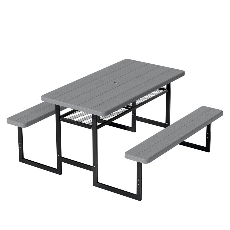 Ensemble de salle à manger de 4,5 pieds en PEHD avec tablette de rangement intégré, Grey