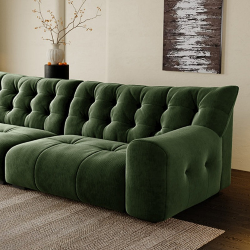 Retro Chenille Straight-layout Green Sofa