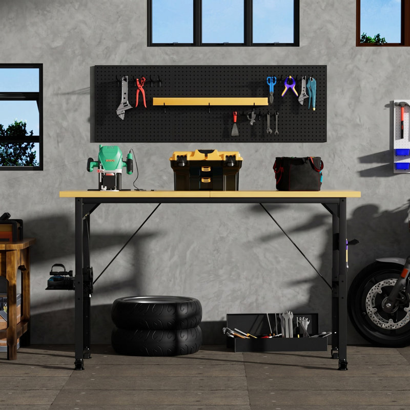 71" Adjustable Workbench With Pegboard, Heavy Duty Wooden Desktop