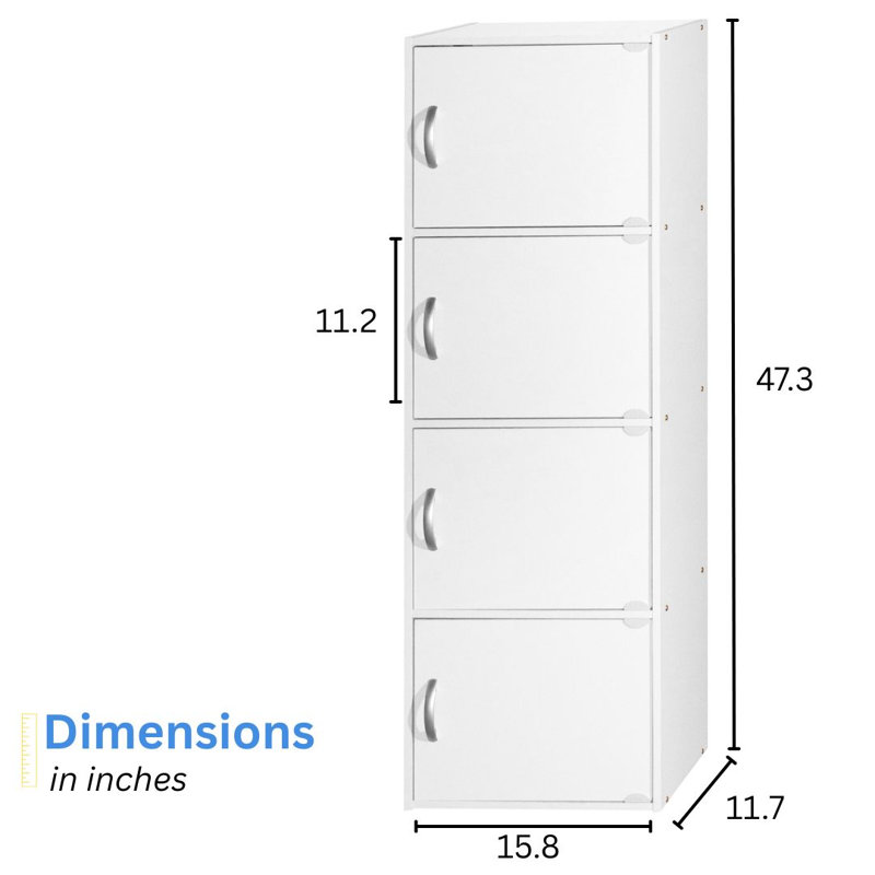4-Doors, 4-Shelf Bookcase 47.3 in. Tall Enclosed Storage 4-Tier Bookshelf for Home or Office, White