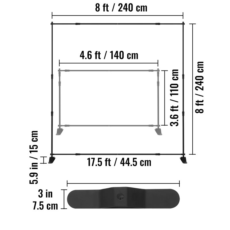 Toile de fond télescopique, H 96 po x l 96 po