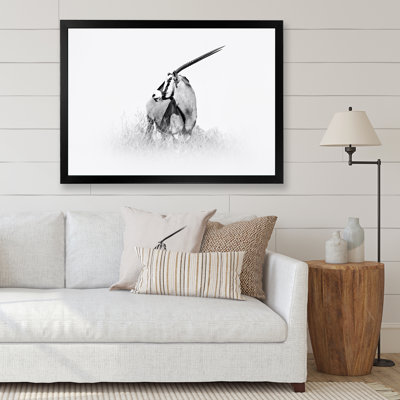 Gemsbok africain en noir et blanc - reproduction de dessin sur toile