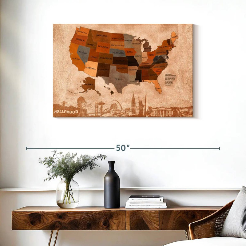 Carte d'automne des États-Unis à Aliaz, H 24 po x l 36 po