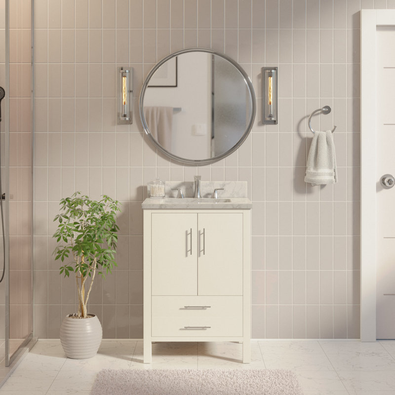 Kiara 24'' Single Bathroom Vanity with Top, White, Carrara Marble
