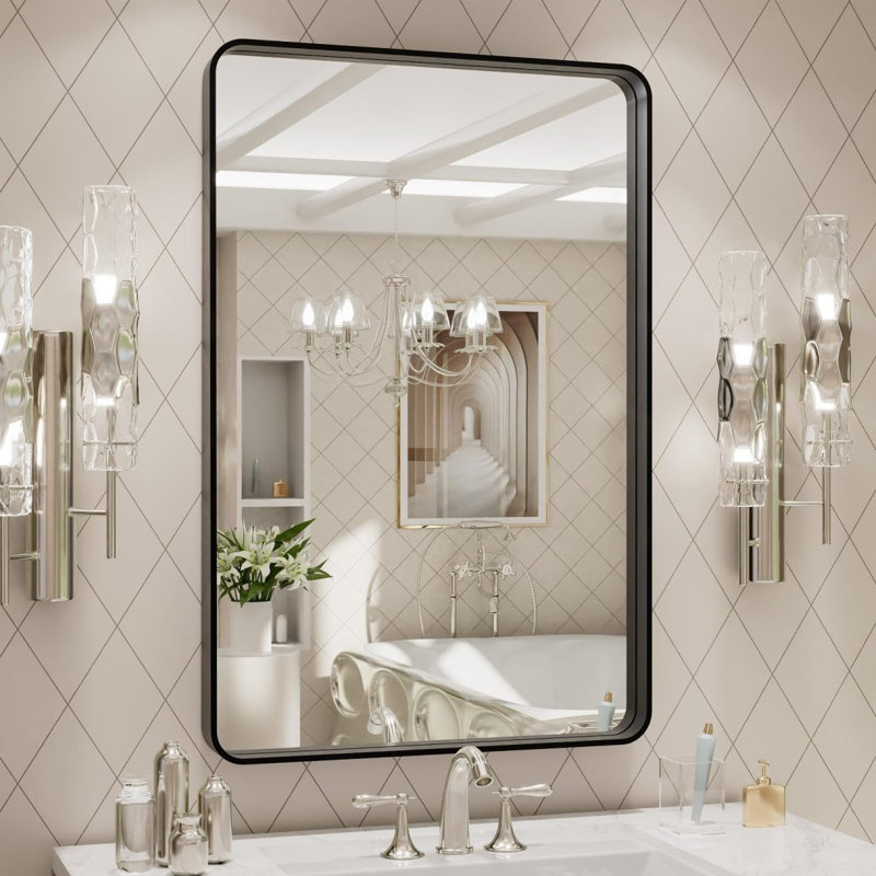 Black Aluminium Frame Bathroom Mirror, 29.93" x 19.93"