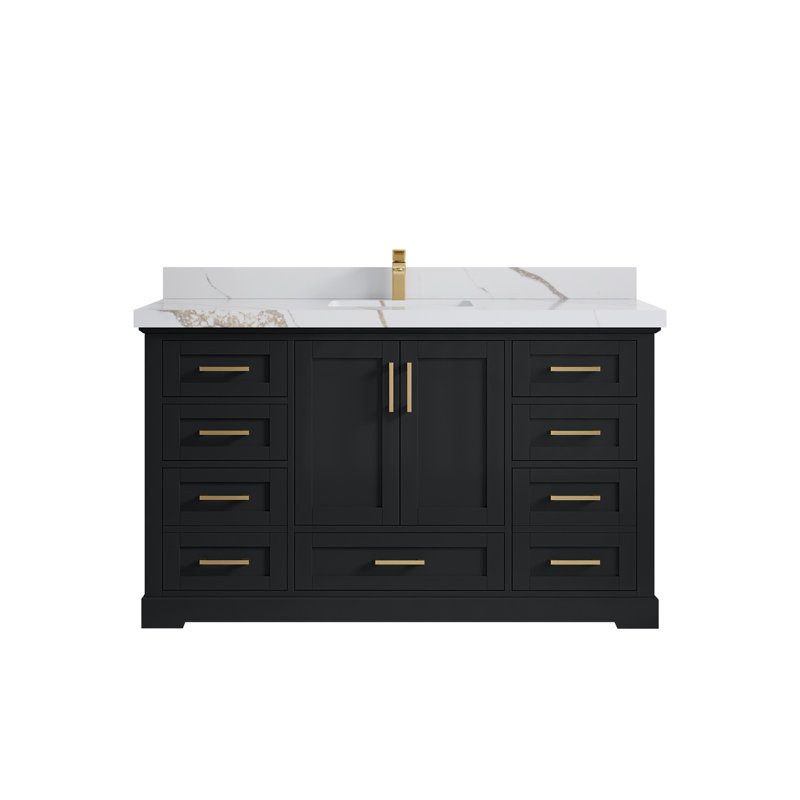Boston 60 po X P 22 po De salle de bain simple en fer forgé Quartz de Carrare, Or Calacatta