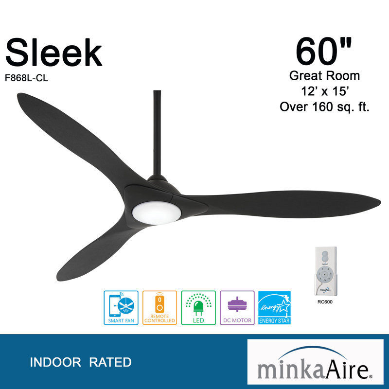 60" 3 - Blade LED Smart Standard Ceiling Fan with Remote Control and Light Kit Included