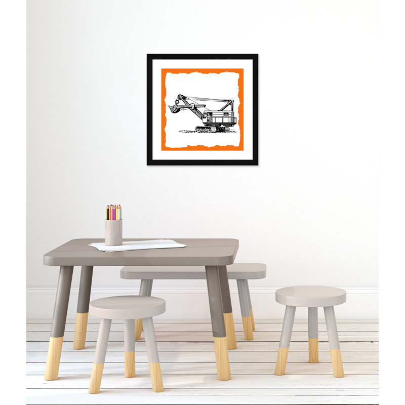 Avertissement 3 enfants, impression sur papier, H 24,5 po x l 24,5 po x P 0,63 po, Cadre noir