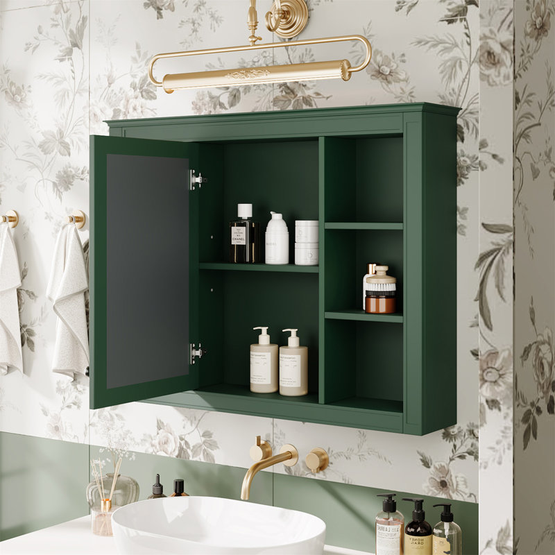Armoire à pharmacie de 35 po x 27,5 po, armoire de rangement murale pour salle de bain, armoire de salle de bain moderne avec miroir, armoire à miroir avec 6 tablettes ouvertes