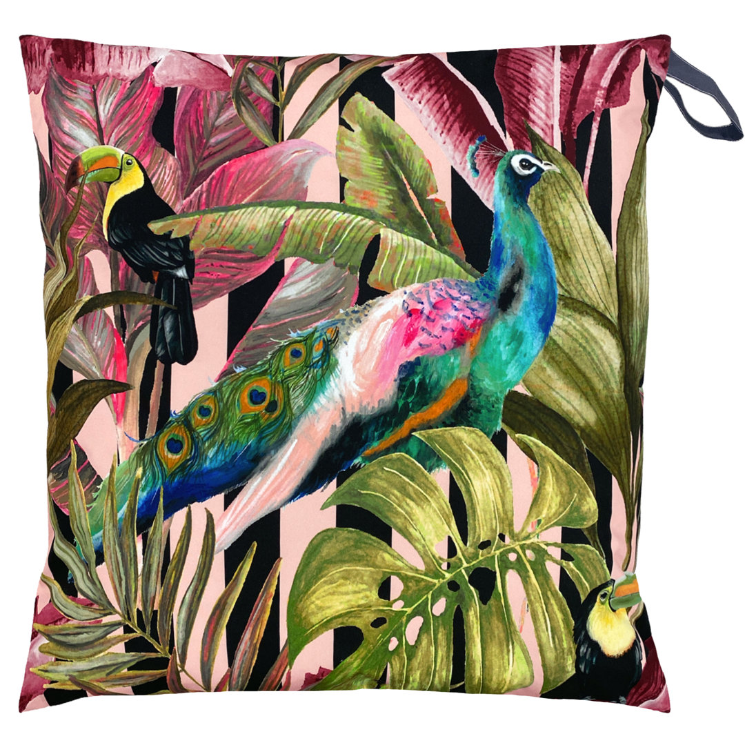 Toucan and Peacock Indoor / Outdoor Floor Cushion with Filling