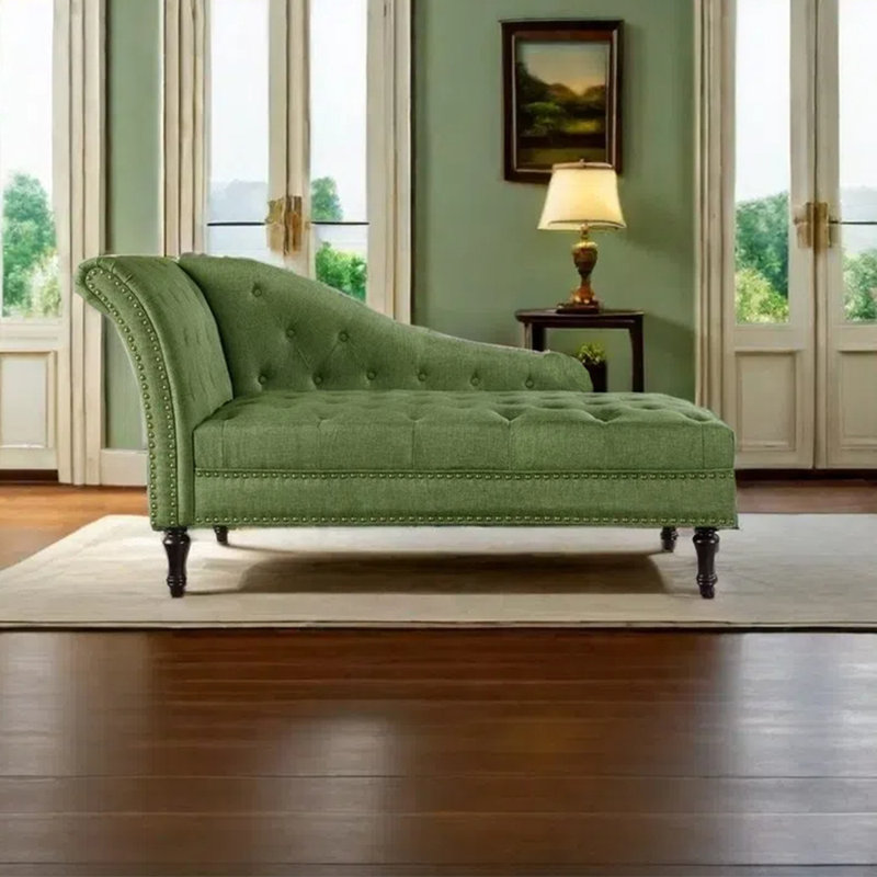 Chaise longue élégante de qualité décontractée, Orienté à gauche (vu de face), Vert gazon, Brun-roux