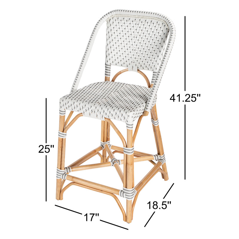 Solstice Rattan 25" Counter Stool, White/Gray Dot