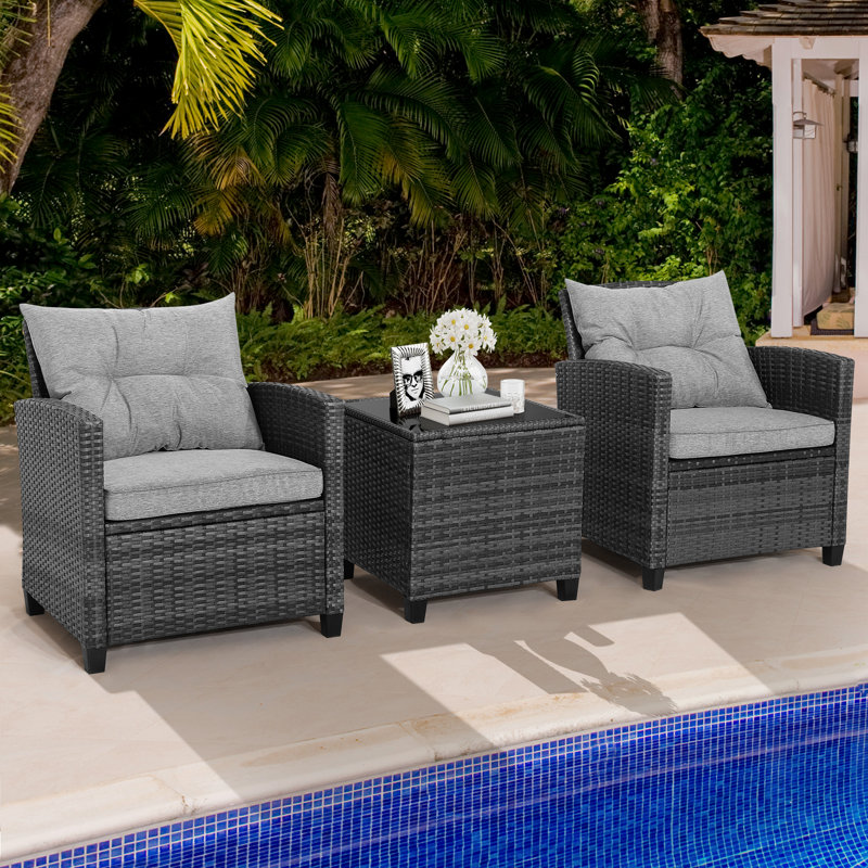 Patiojoy Wicker 2 - Person Patio Conversation Sets with Cushions