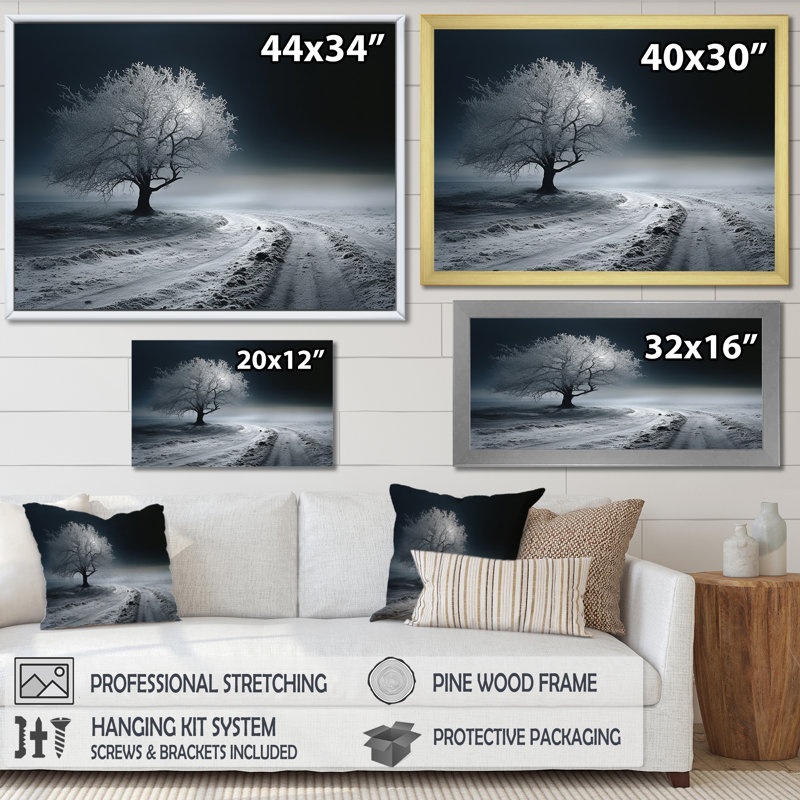 Photographie en noir et blanc d'un arbre d'hiver II sur toile, Cadre naturel flottant, H 30 po x l 40 po x P 1,5 po