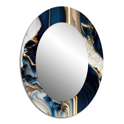 Abstract Geode Waves Blue V - Modern Oval Wall Mirror
