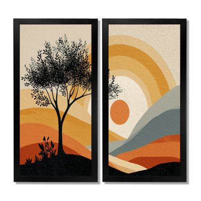 «Orange and Black Abstract Bohemian Desert Retreat - Botanicals», reproduction d'art sur toile botanique orange 2 pièces