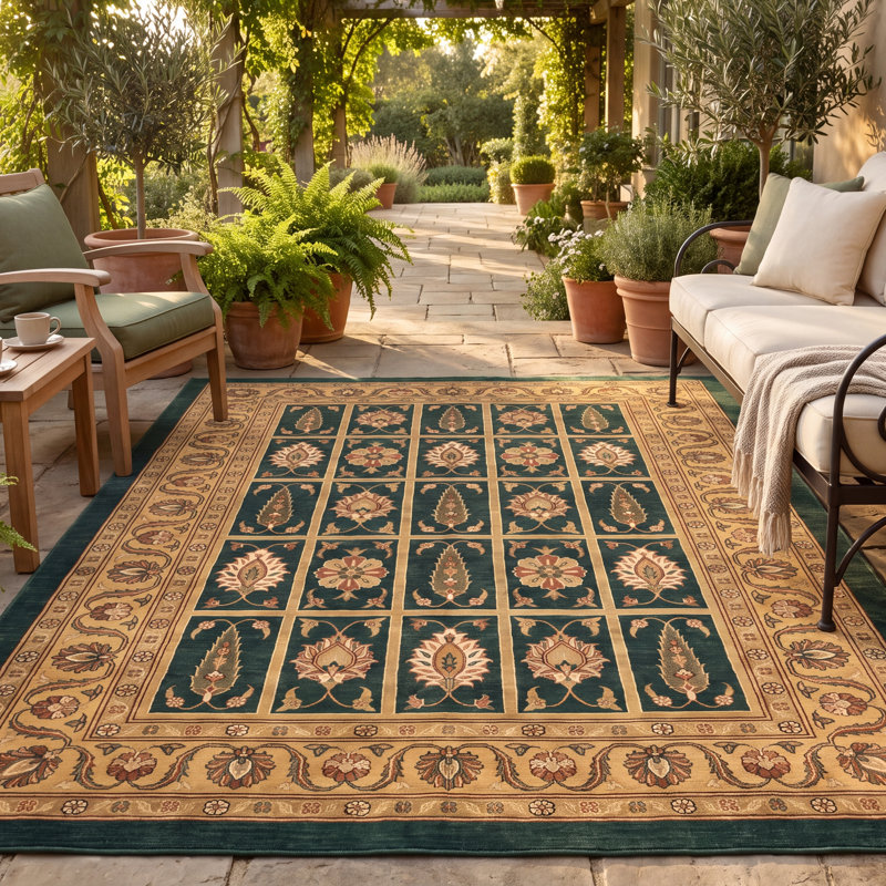 Tapis Denholm traditionnel persan audacieux, de couleur or, vert, crème, ivoire, lavable en machine, antidérapant, à poils courts, pour l'intérieur et l'extérieur, adapté aux animaux domestiques, idéal pour le salon, la chambre, la salle à manger, l'entrée, le couloir ou le bureau.