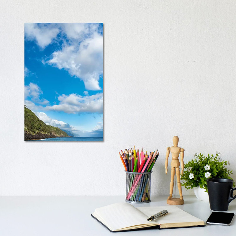 Village Of Calheta, View Along The Southern Coast. Sao Jorge Island, Azores, Portugal. by Martin Zwick - Wrapped Canvas Print