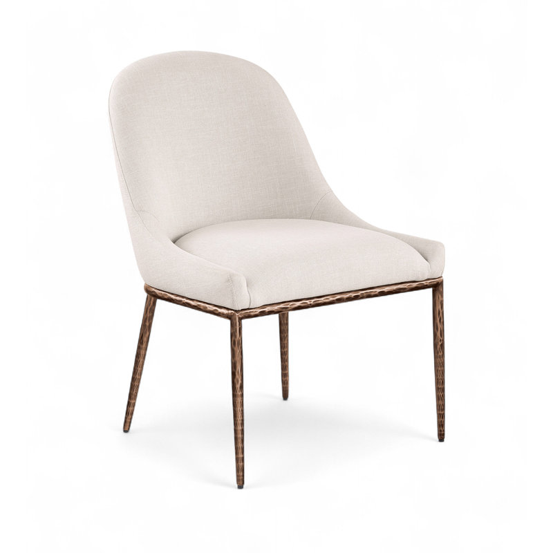 Chaise d'appoint rembourrée Ferro Hessle, Bronze brossé, Tissu beige texturé en lin