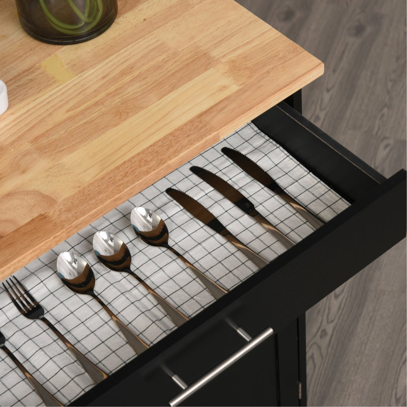 Versatile Rolling Kitchen Island Cart With Practical Storage And Mobility, Black/Oak