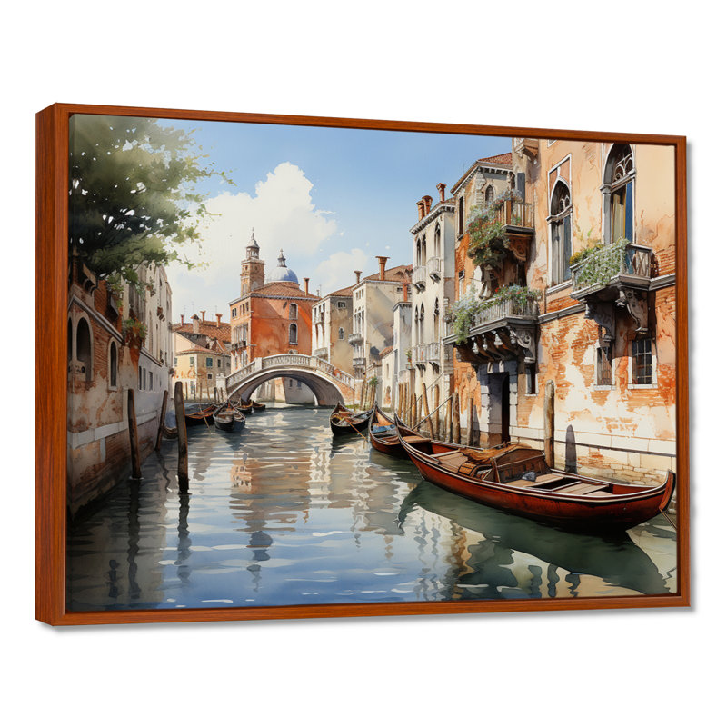 Italie, Italie, canaux vénitiens, art sur toile, Reproduction avec cadre flottant, H 16 po x l 32 po, Brun