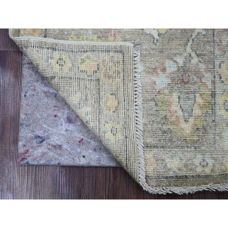 Noyer brun 2 pi x 3 pi 2 po, oushak angora afghan avec motif de feuilles douces, laine pure, noué à la main, colorants végétaux, tapis, tapis oriental