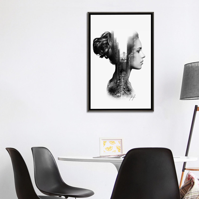 Impression d’art graphique « profile I » par Kathrin Federer, Toile encadrée de bois rustique foncé, Pas de tapis
