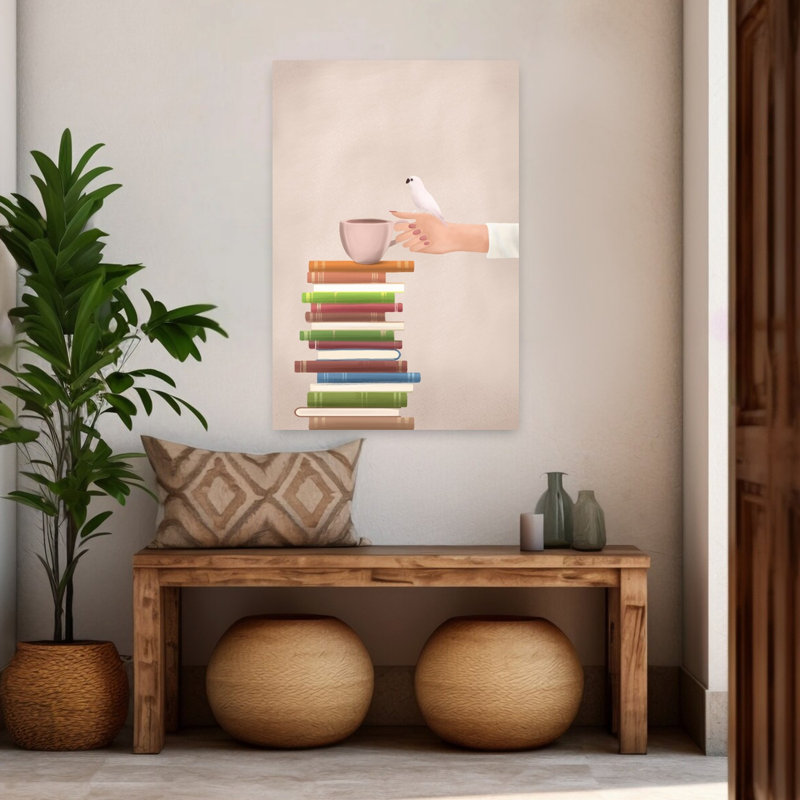 Livres Café Oiseau Coloré Minimaliste Contemporain Affiche Art Mural Oiseau, 48" H x 32" W
