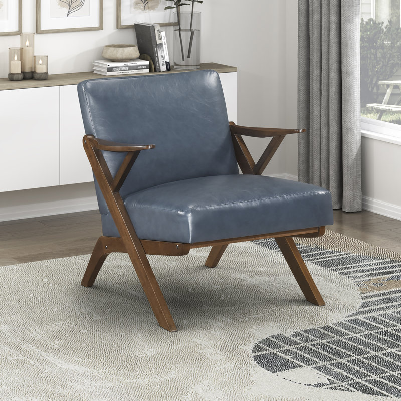 Granby 26.5" Mid-Century Modern Accent Chair - Easy-Care Faux Leather Upholstery, Durable Solid Rubberwood Frame, Brown