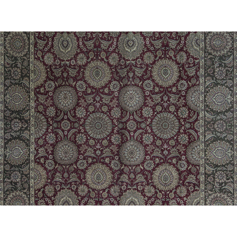 Tapis vert clair et vin noué à la main de haute qualité