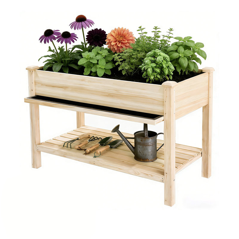 Raised Garden Beds With Water Collection Tray, 3 Drainage Holes, Elevated Reinforced Large Planter Box For Gardening