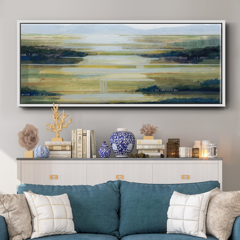 Lime Strata I- Framed Canvas, 20" H x 50" W