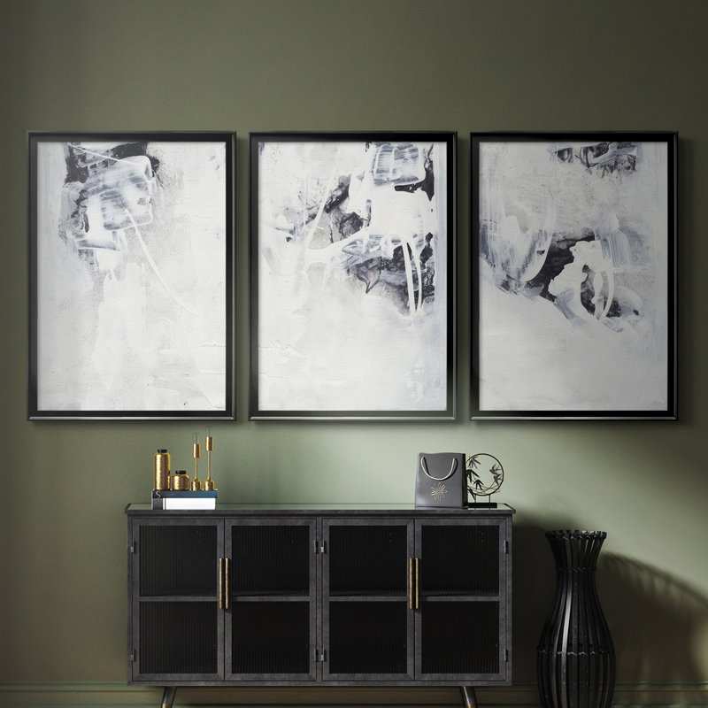 Fire and Ice I - Toile tendue avec châssis sur mesure - 3 pièces, Noir, noir, noir, noir, 30" H x 63" W