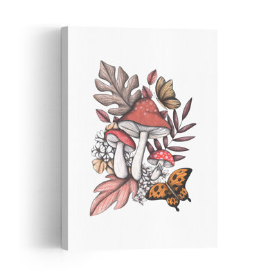 Autumn Mushroom Grove Organic Rustic Whimsical Butterfly Autumn Forest Wall Art Print by Cecilia Battaini - Print