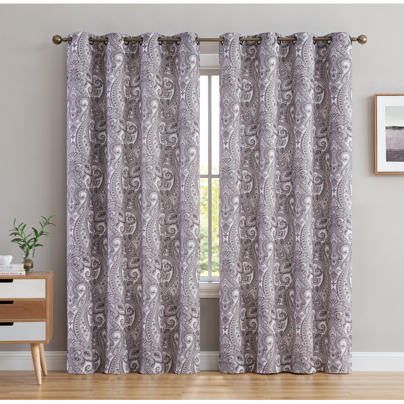 Annabel Paisley Room Darkening Thermal Grommet Curtain Panels Set for Living Room, 50" W x 54" L, Taupe
